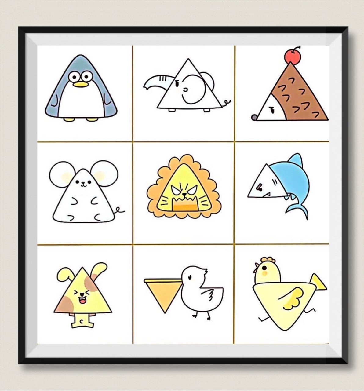 三角形的联想画 涂色 通过三角形来想象画一些自己喜欢的小动物