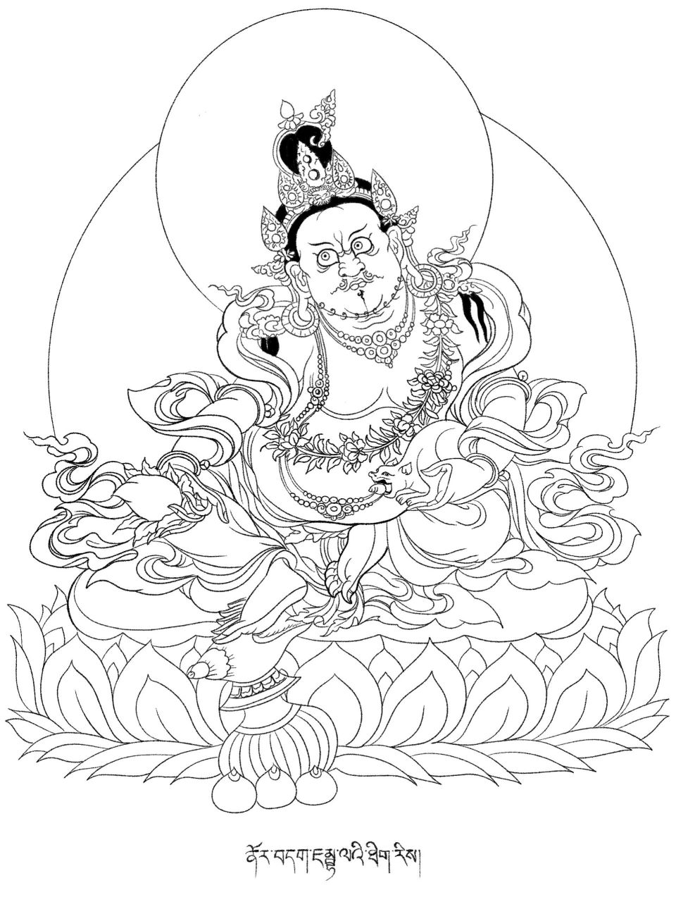 今天早上起早了 睡不着了 临摹了一张黄财神的唐卡线描 线描图p2自取