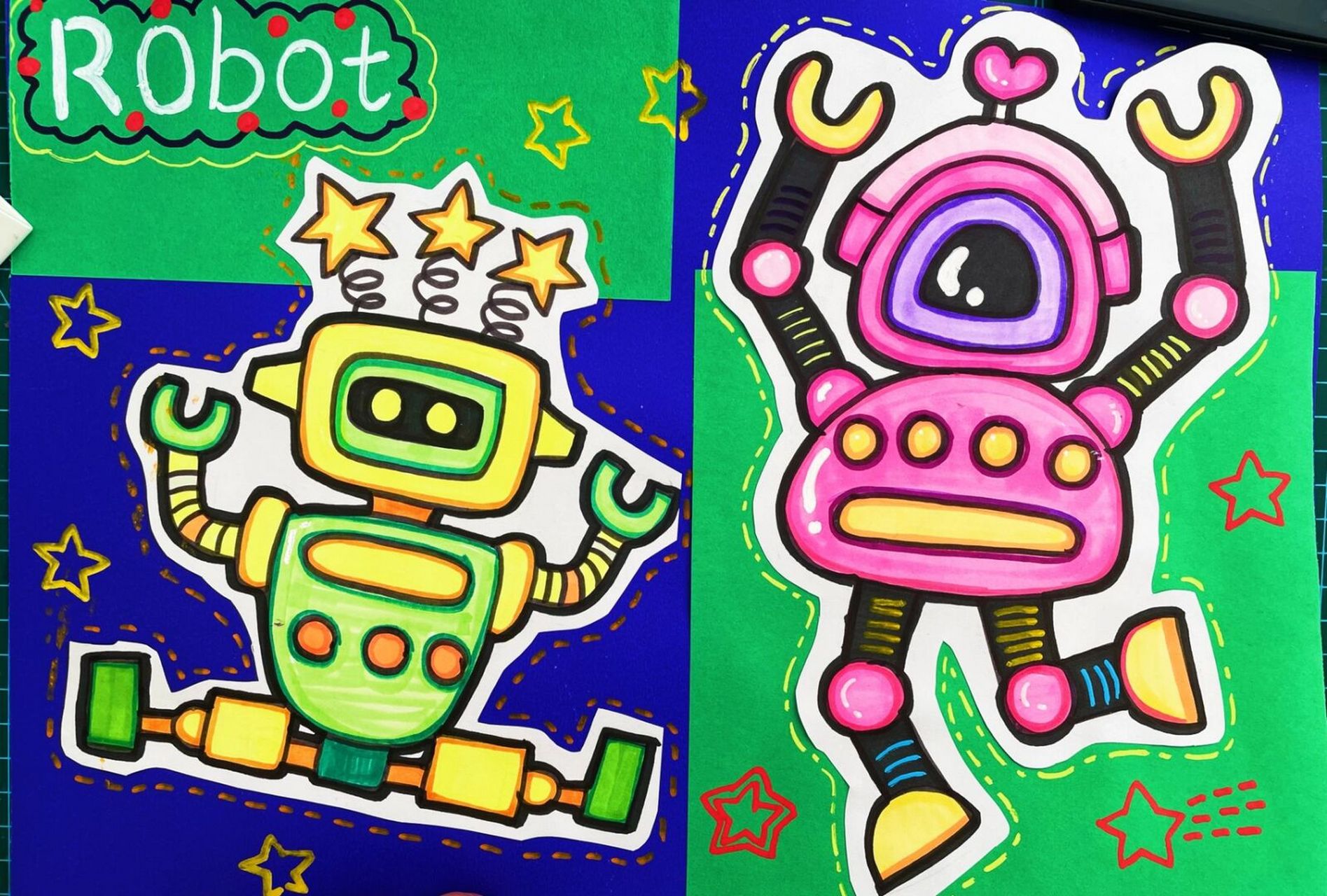 可爱机器人简笔画彩色图片