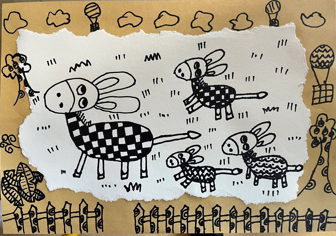 6～7岁创意美术:可爱的小毛驴 我们这节课运用线描的方式表现出小毛驴