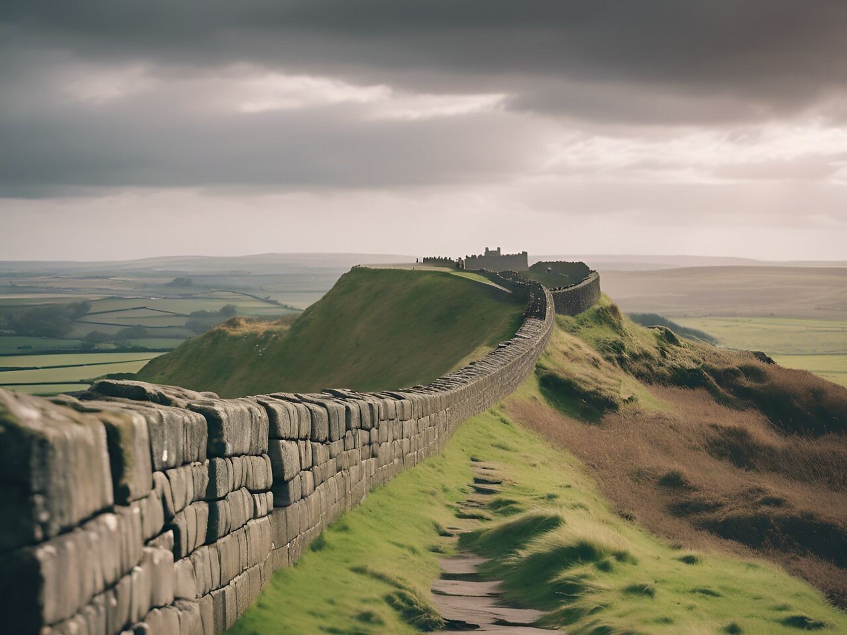 哈德良长城位于英国主岛的北部,它从西边的索尔威特海峡一直延伸到