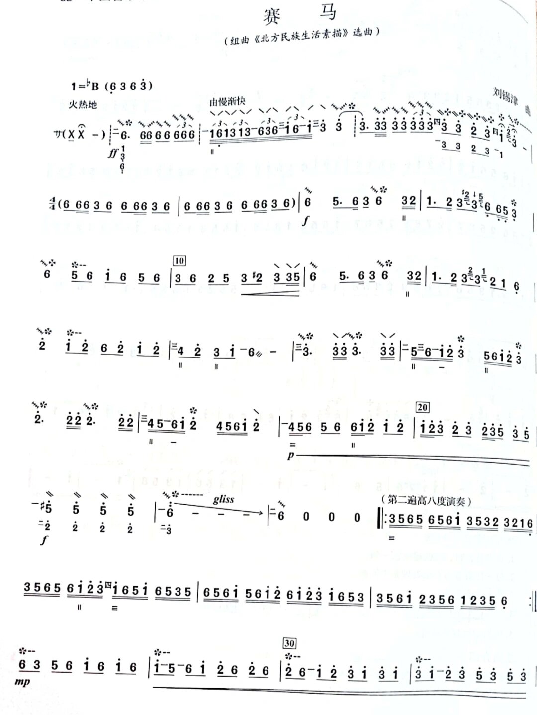 中阮曲谱分享《赛马》