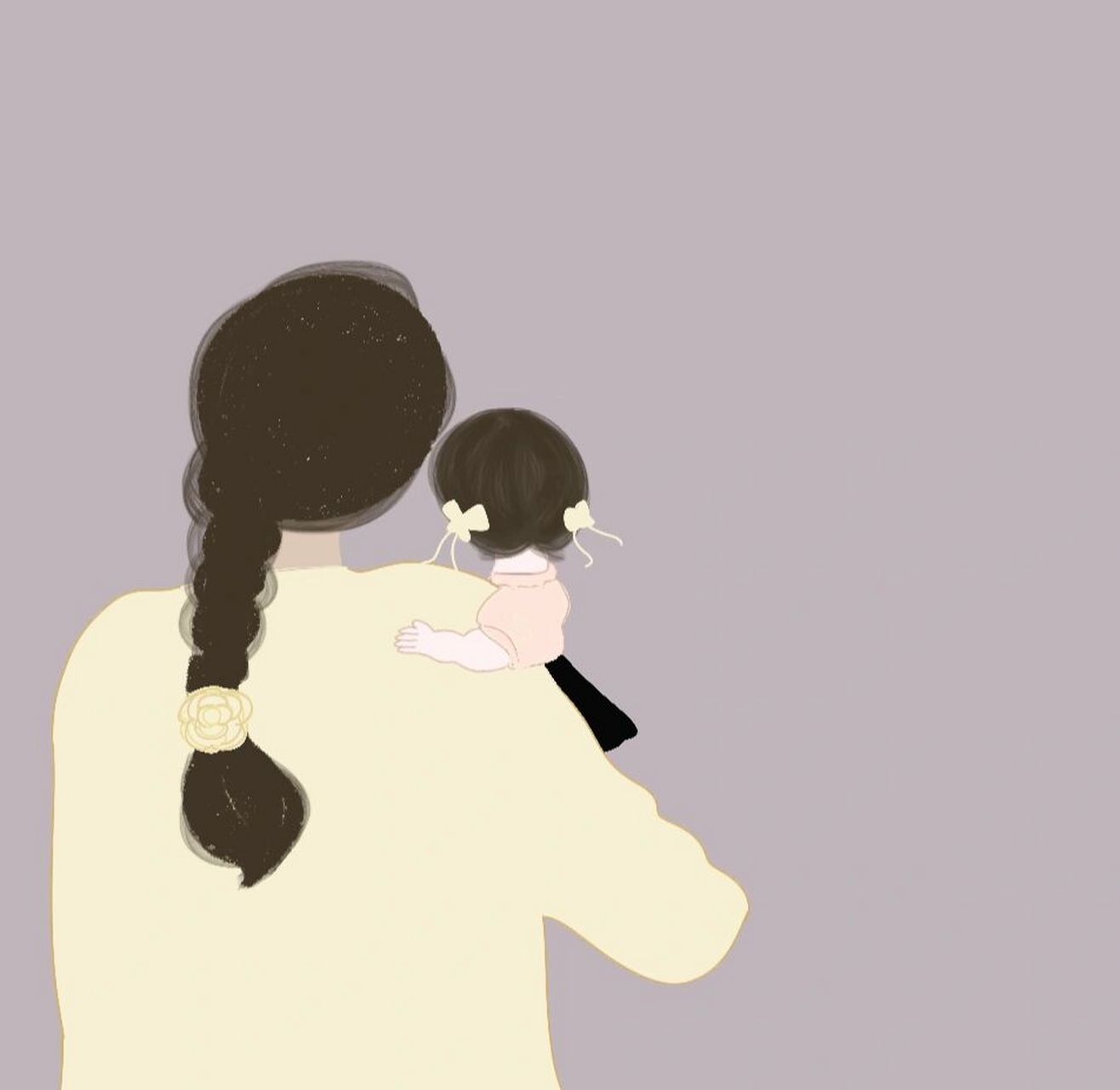 原创手绘卡通背影亲子头像母女女宝可爱 临摹 祝我的宝贝,顺风顺水