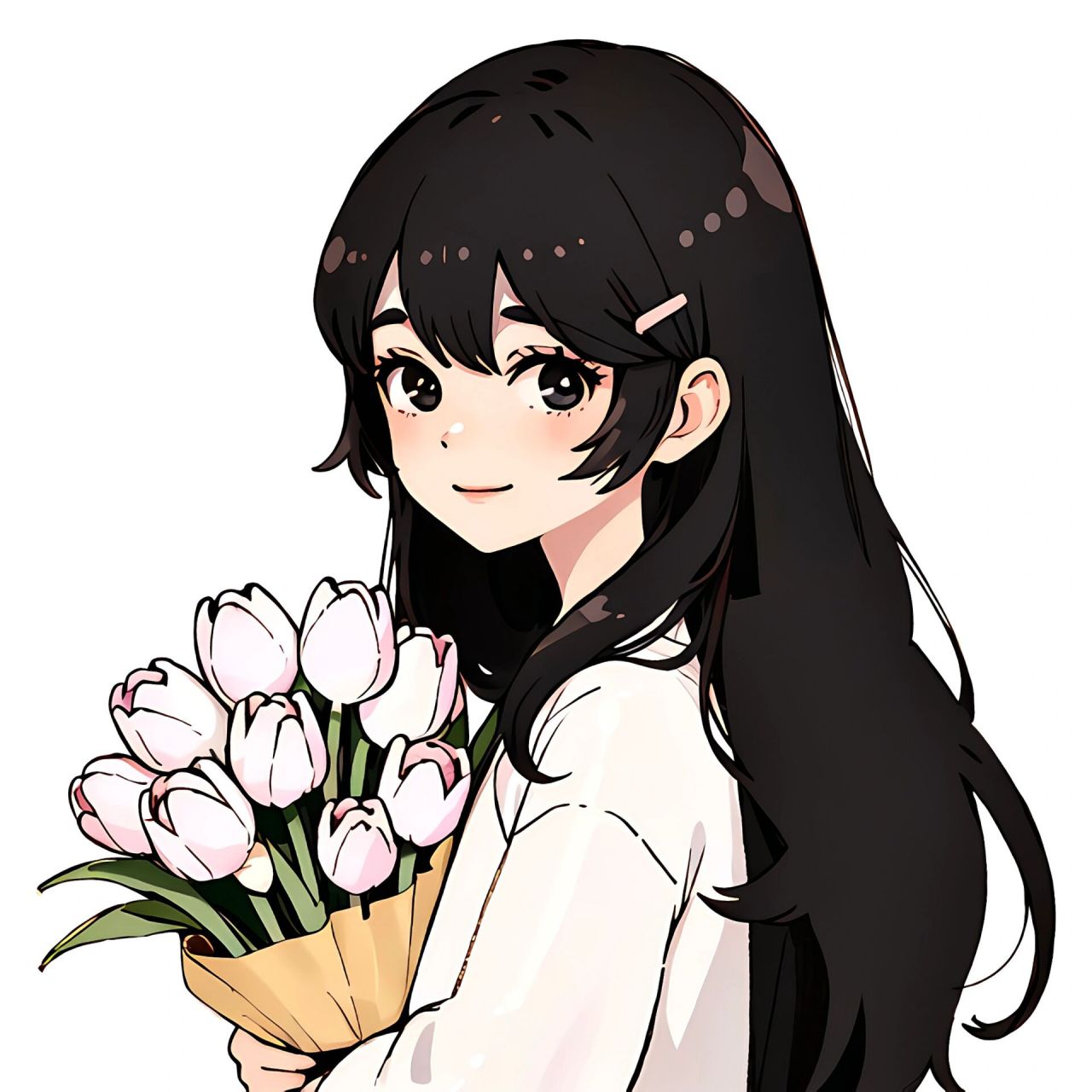 捧花女孩|闺蜜简约可爱头像,小清新画风  小清新头像,闺蜜头像