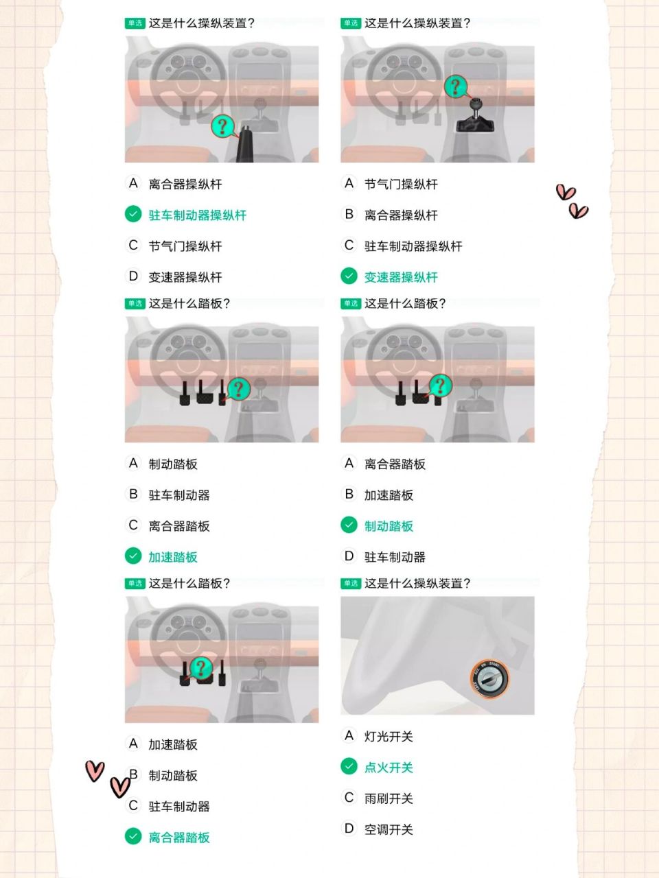 车内操作装置题 制动踏板是刹车 加速踏板是油门