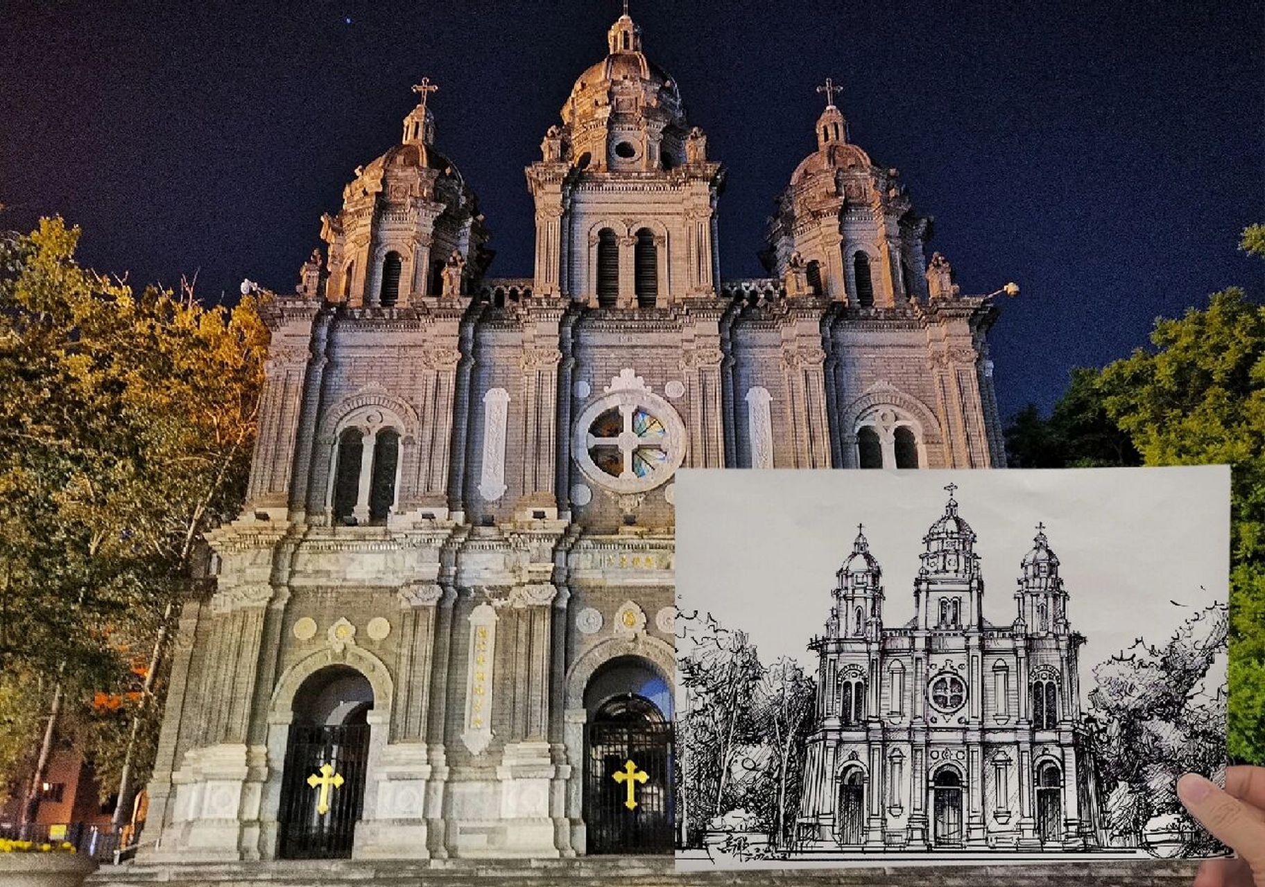 手绘北京61王府井天主教堂                北京天主教堂·东堂