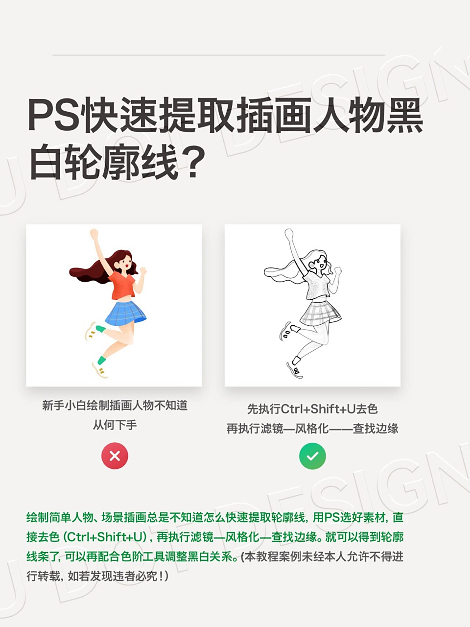 绘制简单人物,场景插画总是不知道怎么快速提取轮廓线,用ps选好素材