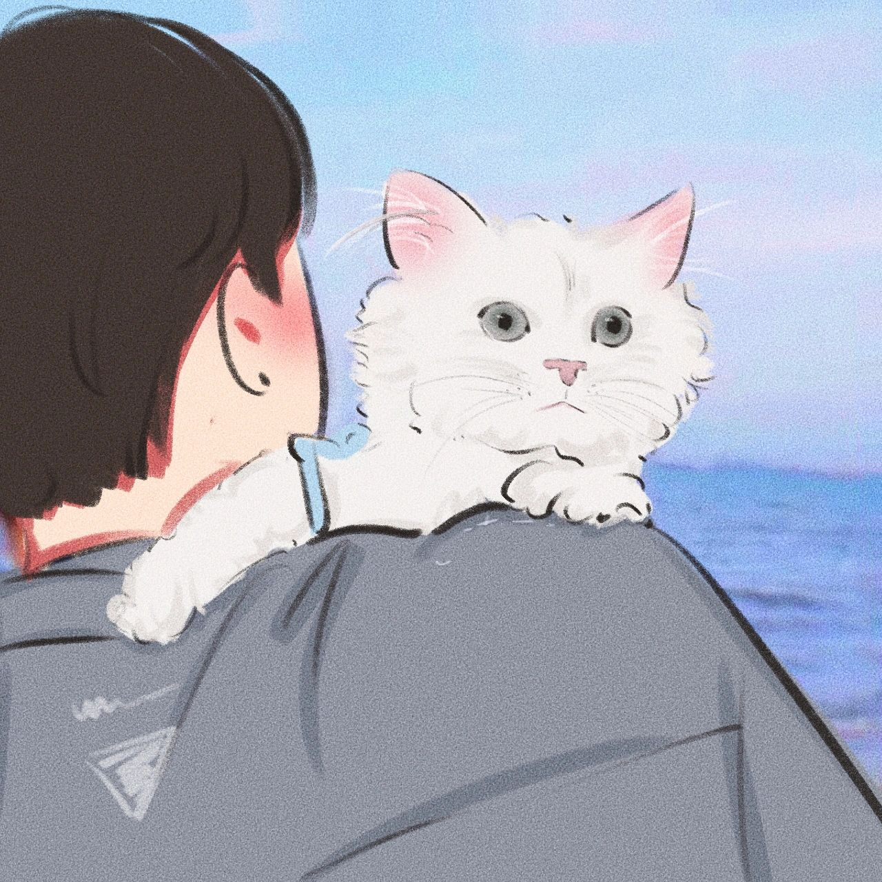 男生抱猫动漫情侣头像图片