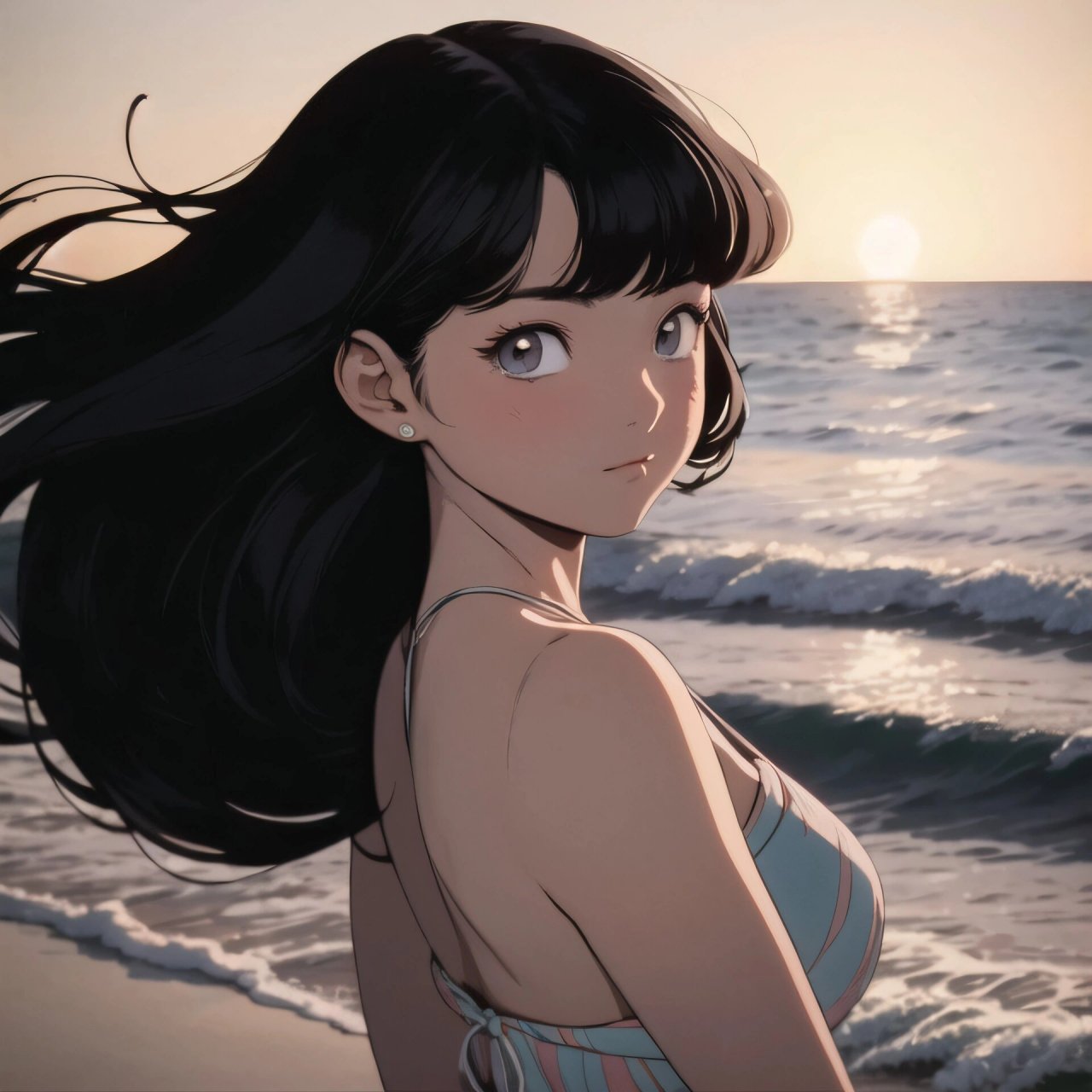 闺蜜头像96长发小姐姐面朝大海