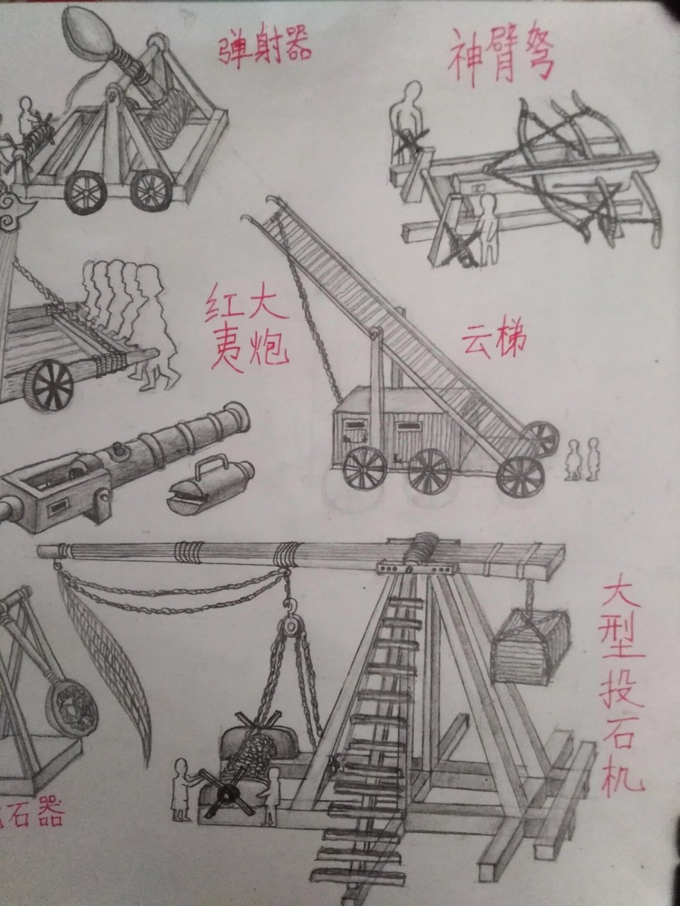 这次画一画中国古代主要攻城器械 一,云梯 在古代属于战争器械,用于