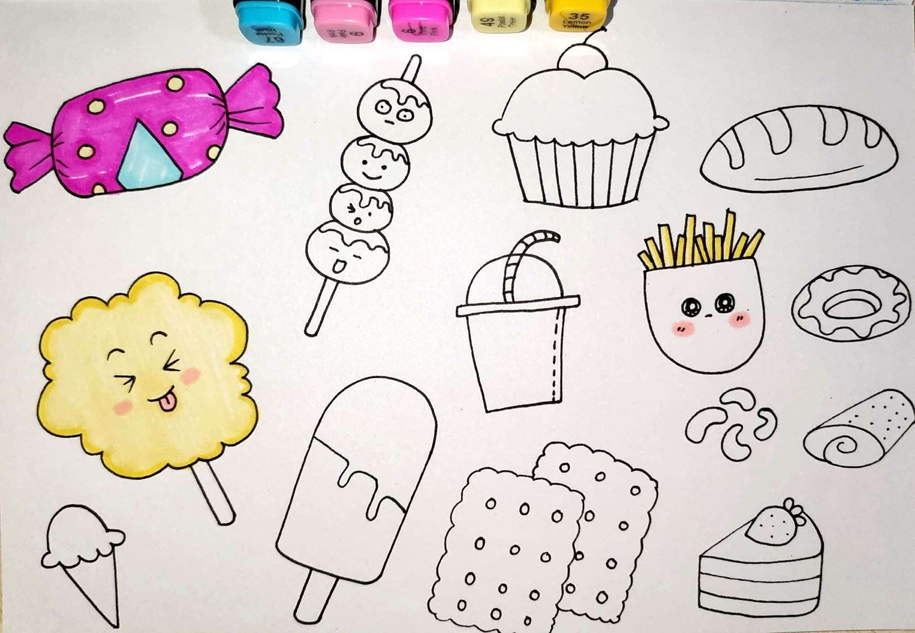 好吃的小零食素材 马克笔 创意儿童画简笔画