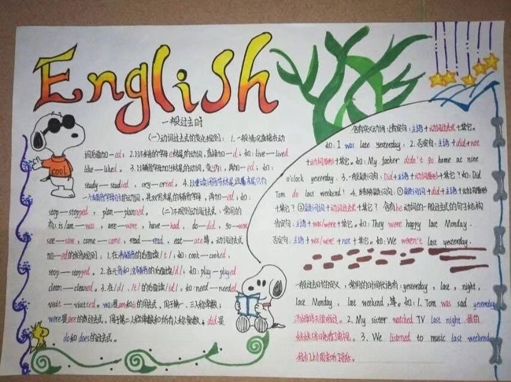 一般过去时英语手抄报学生作业 六年级学生完成的一般过去时英语手