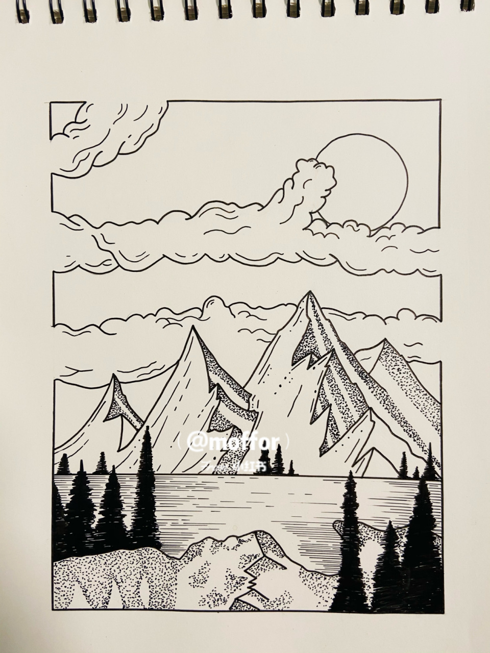 day 39  黑白装饰画 | 风景 | 有过程图哦 临摹来自 针管笔用了0.