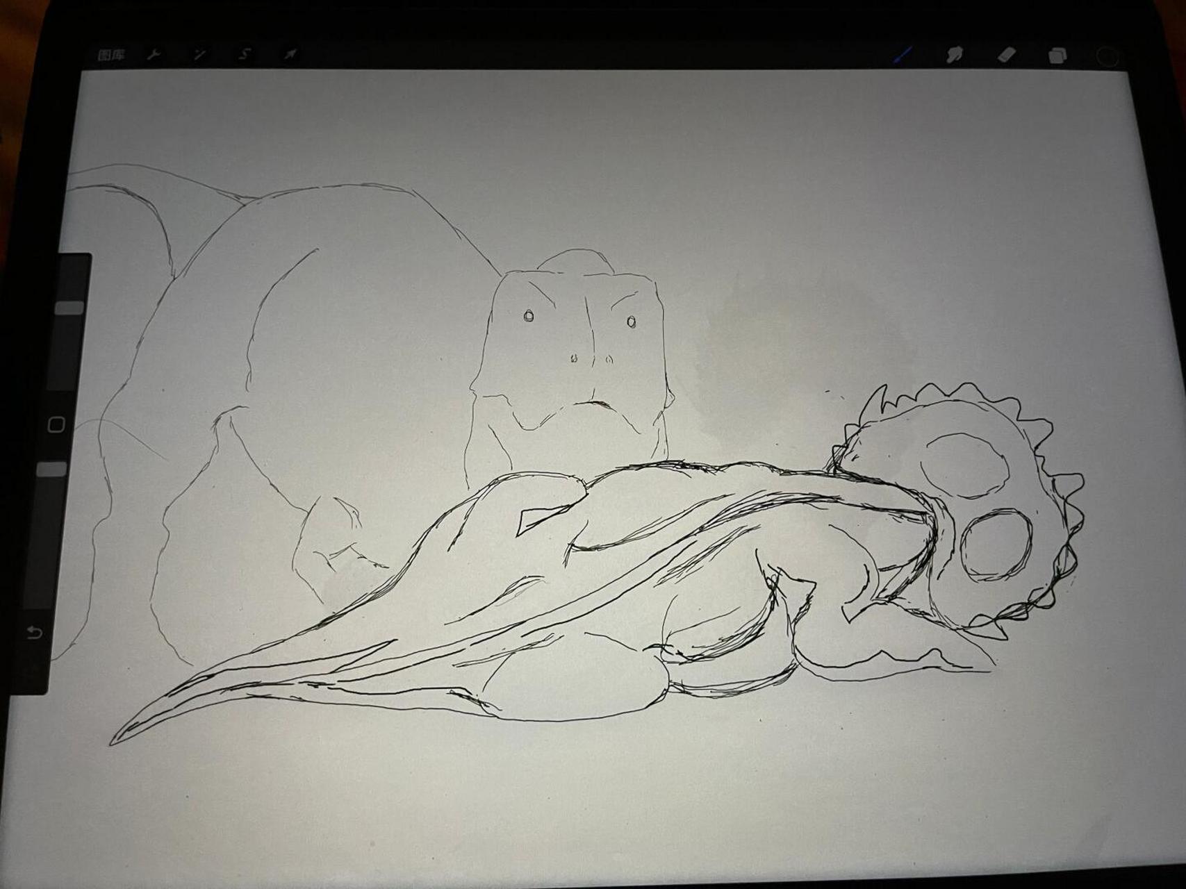 古生物# #创意素描# #我爱画画# #恐龙# 本周新画进行中——诸城暴 