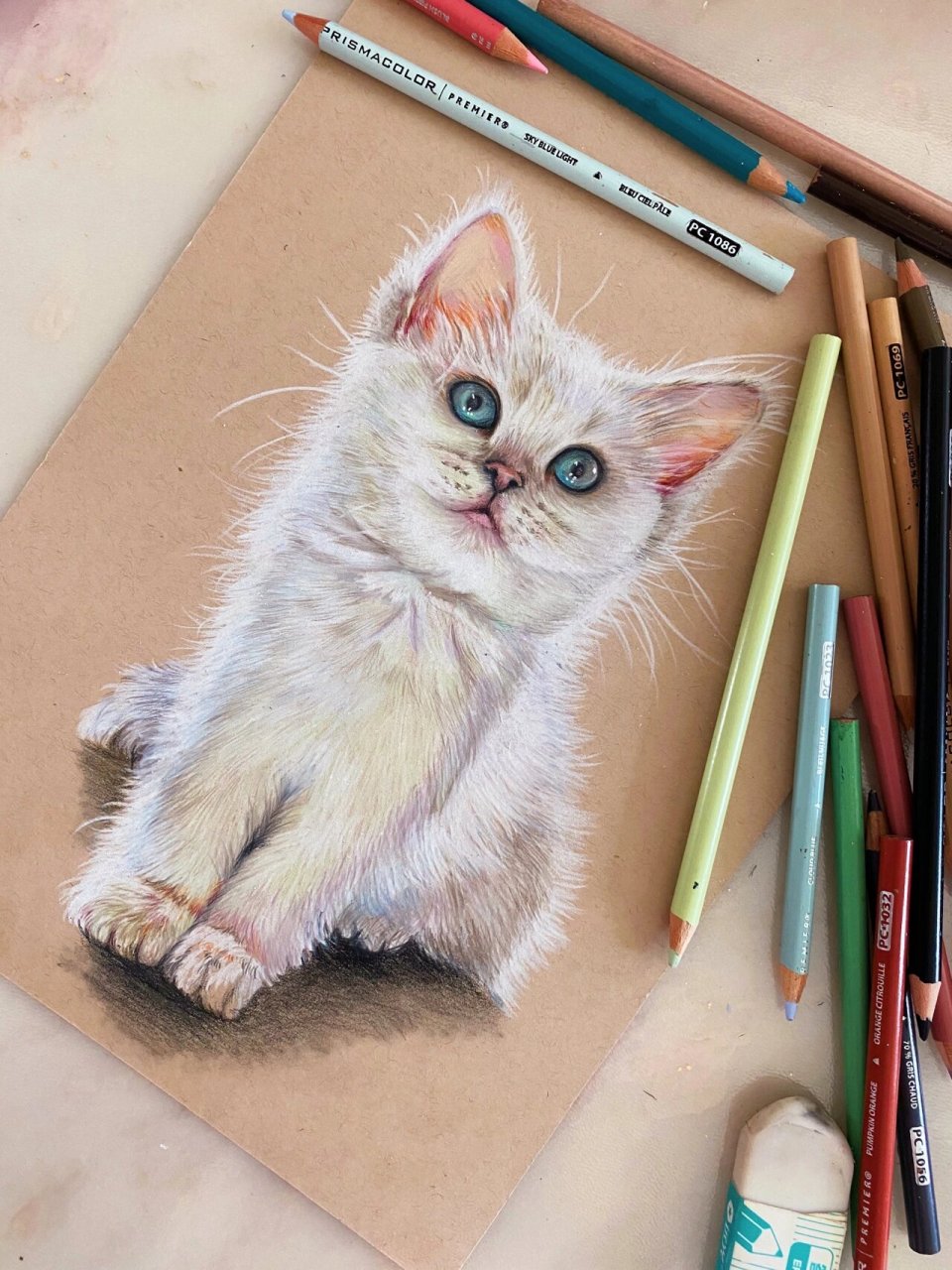 彩铅画 猫 疫情原因我的实体画画班又停课了! 老老实实宅家里画画吧.