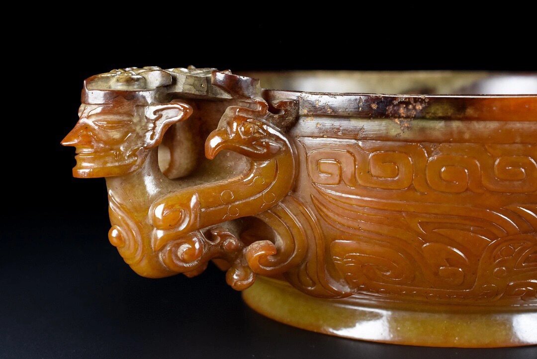 古玉老玉生坑黄沁土沁商代神人羊首盘