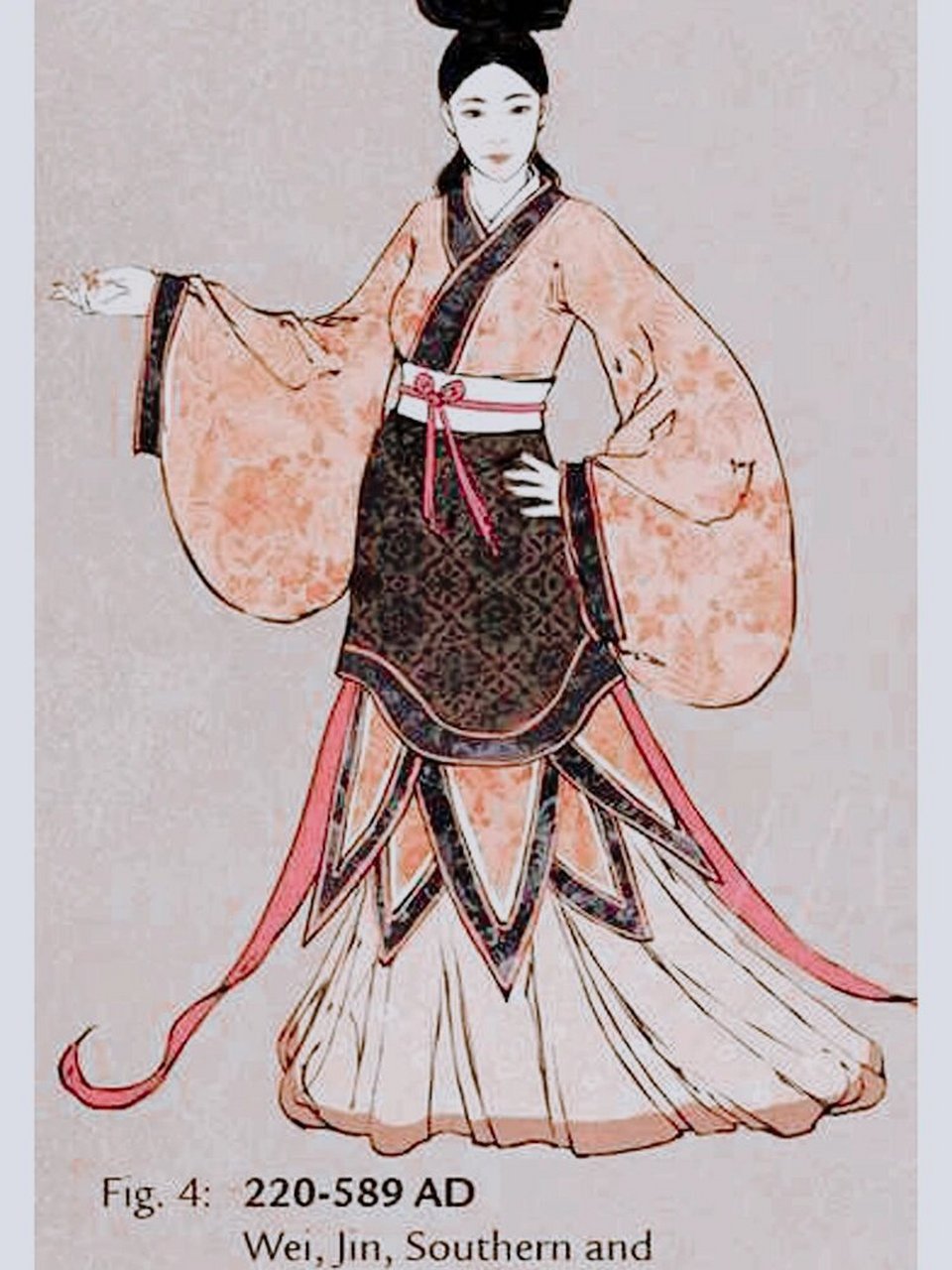 杂裾垂髾服(魏晋南北朝) 杂裾垂髾服:又名袿衣,上衣与深衣相似,主要