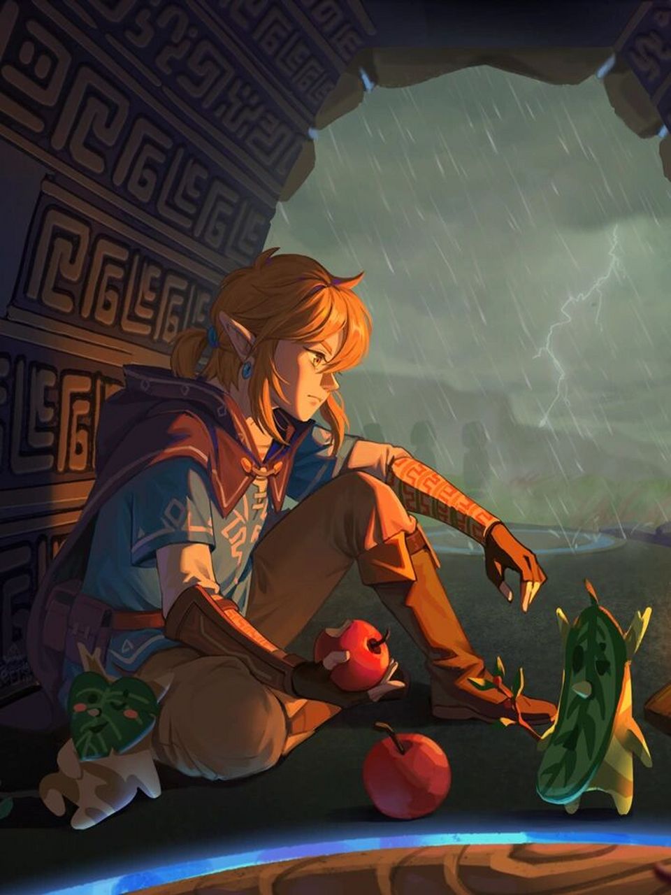 【同人】林克——神庙避雨 每次遇到大雨都不忍心林克一直淋着,还要