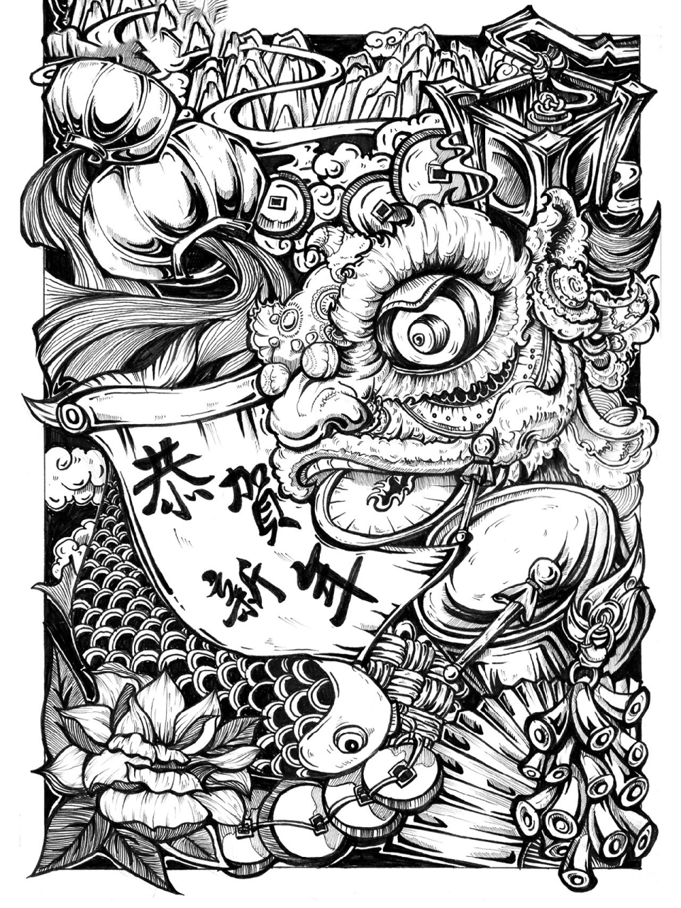 视觉传达考研97传统文化主题黑白装饰画 暑期学员优秀作品分享