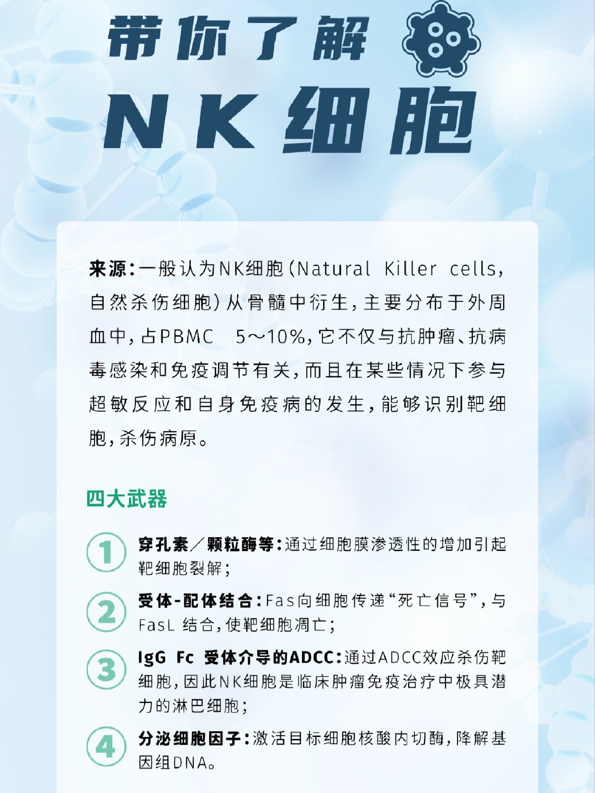 带你了解nk细胞nk细胞也称为自然杀伤细胞,参与先天性免疫,无需激活