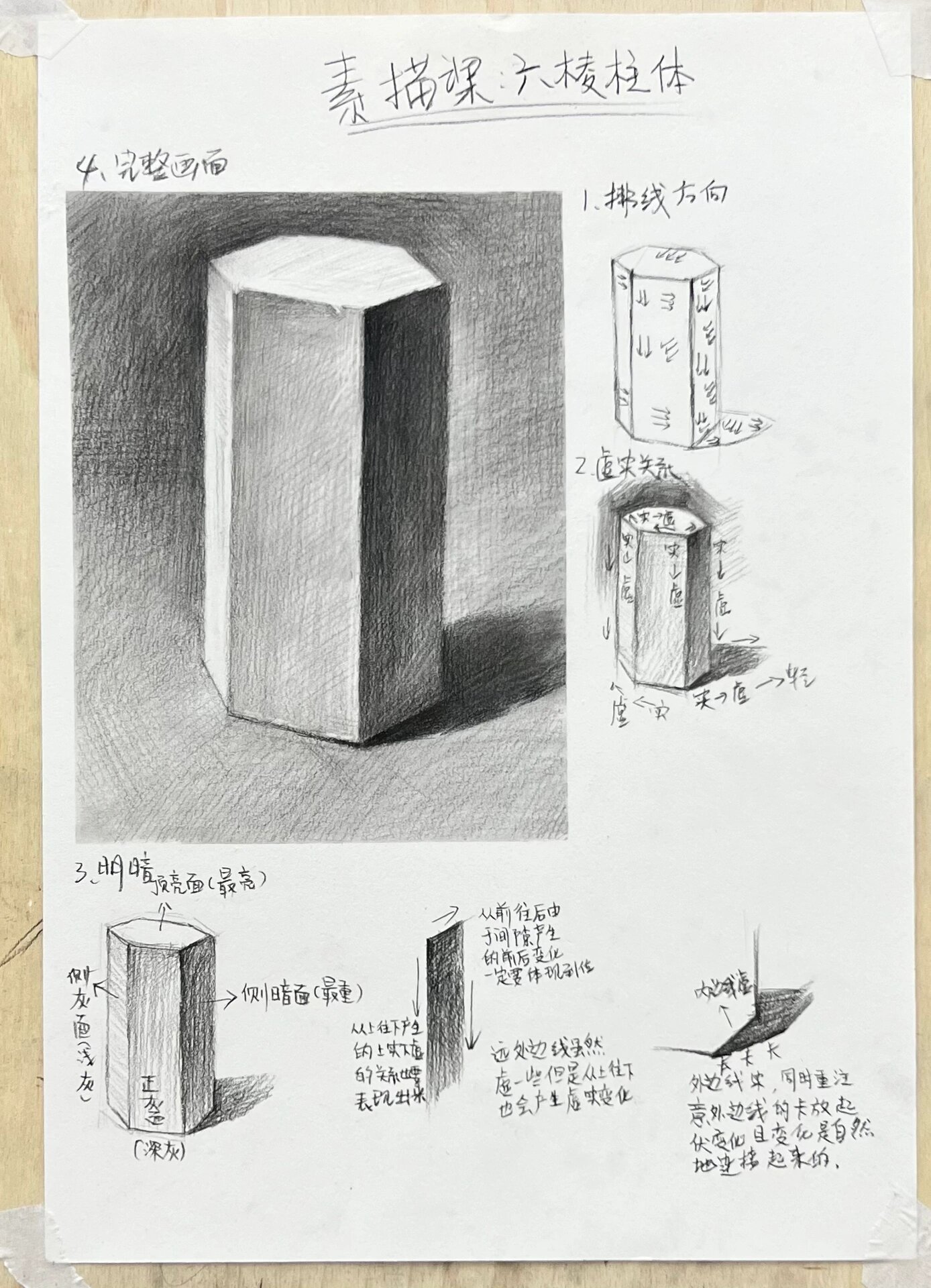 基础素描课之正六棱柱画法