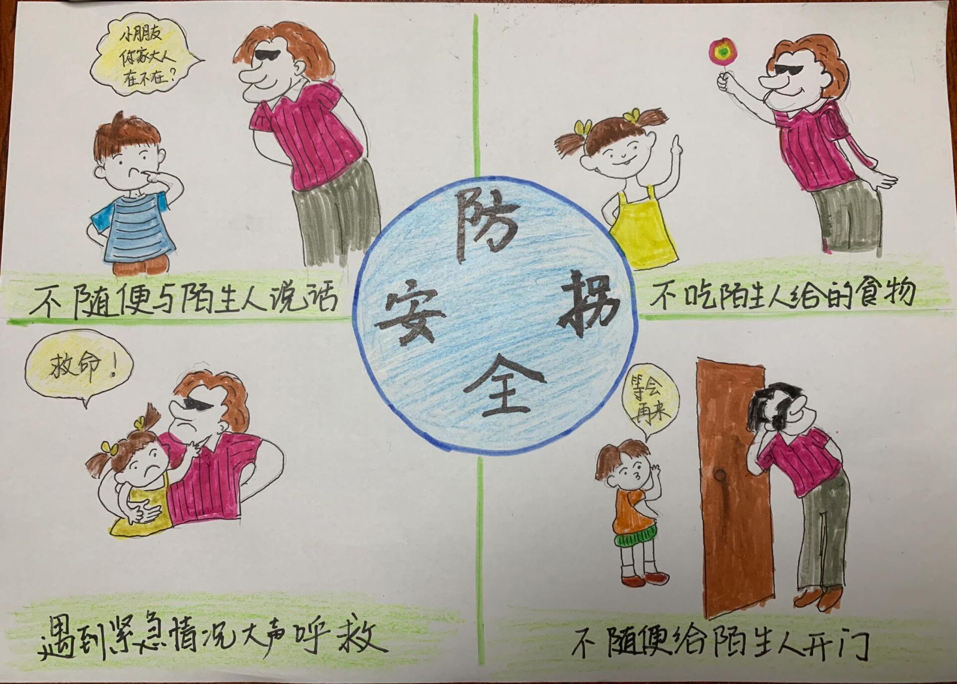 安全主题画,孩子选择了防拐骗