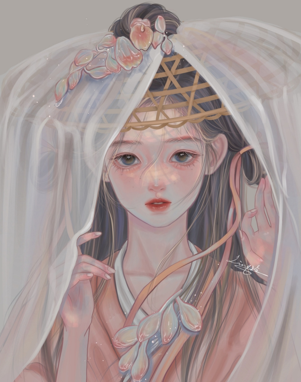 古风少女 古装 插画 这张豆蔻少女真的画了超久 超久 临摹:gua 老师