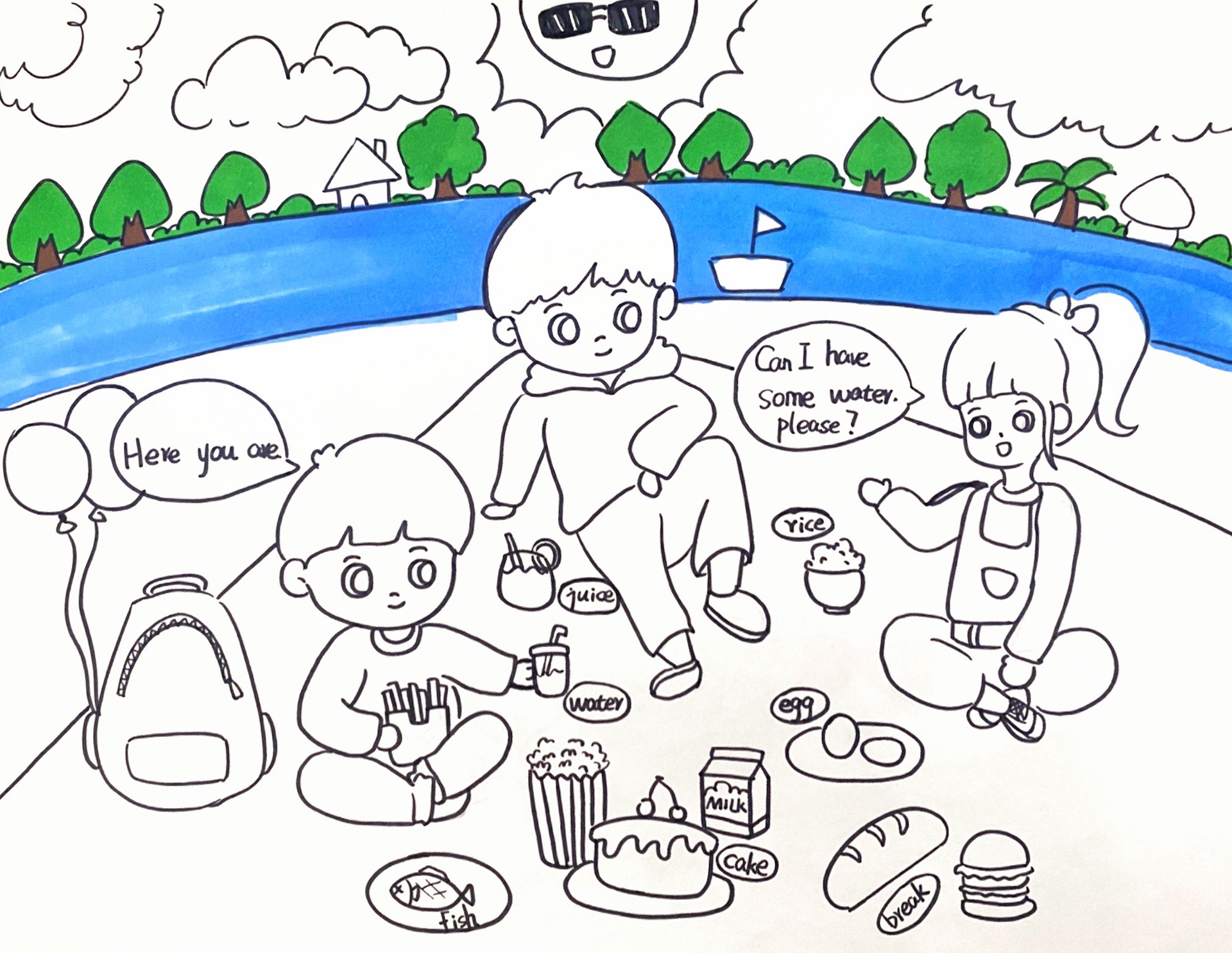 野餐手抄报 课件名称:《动野餐主题画》 适合年龄:8