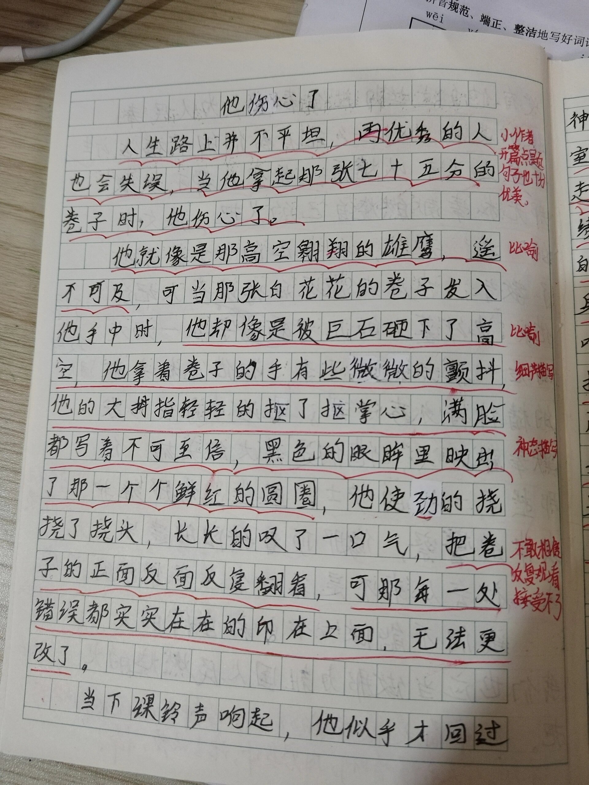 他伤心了作文500字图片