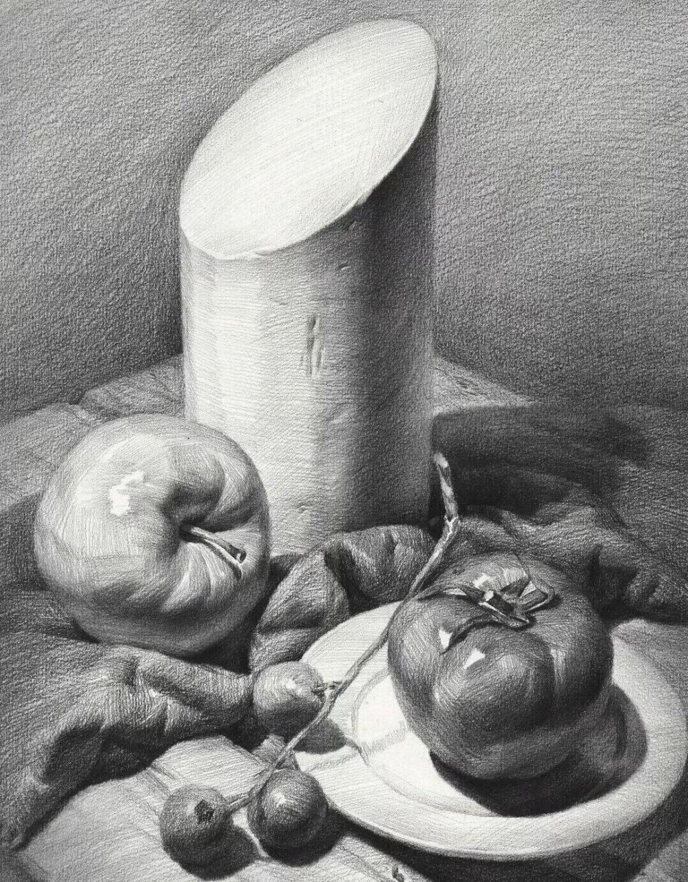 超高清素描静物作品(二) 素描静物的六个要点及步骤分析讲解 第一构图