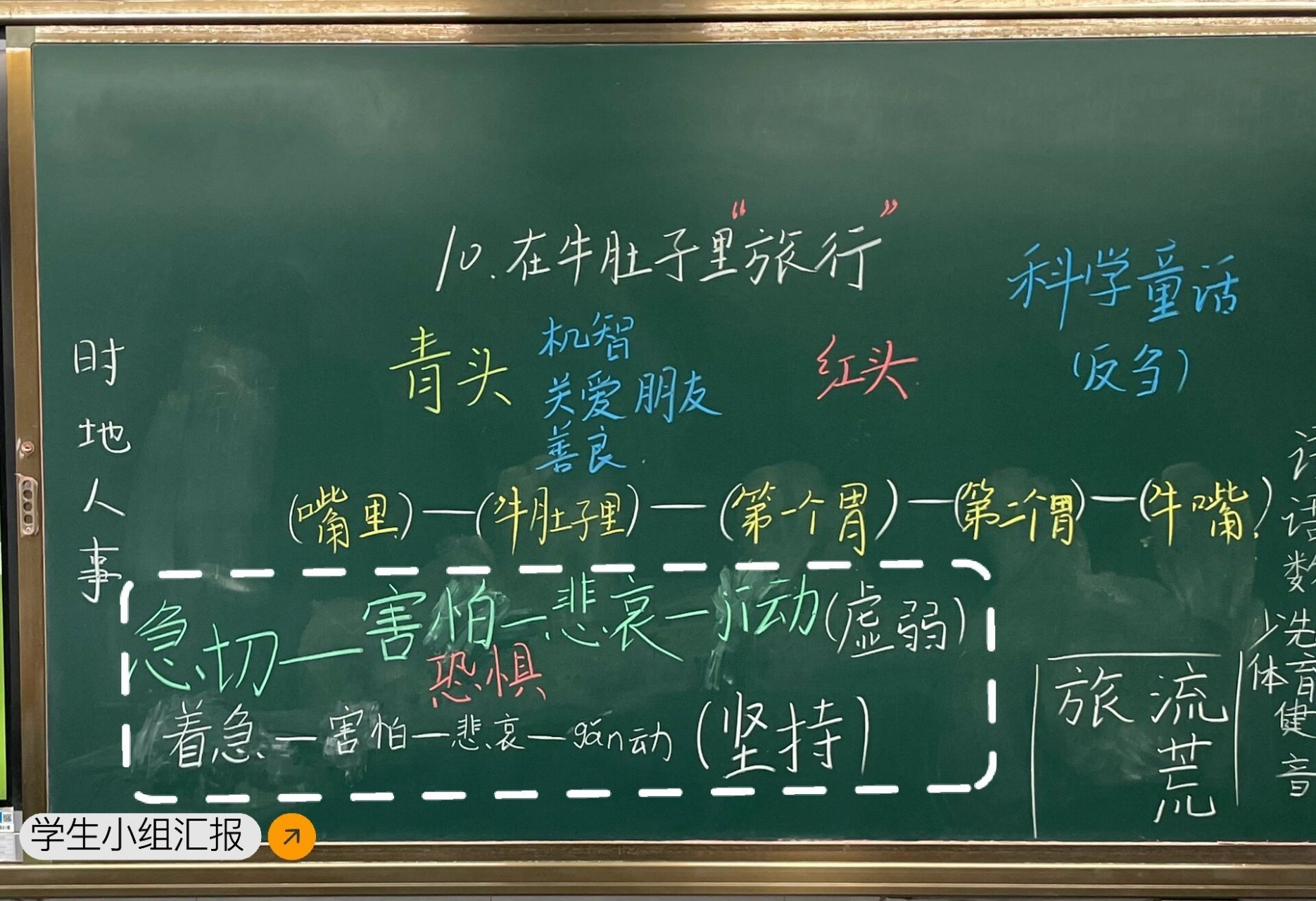 三上语文第十课《在牛肚子里旅行》板书分享 经过几节课熏陶,简要概括