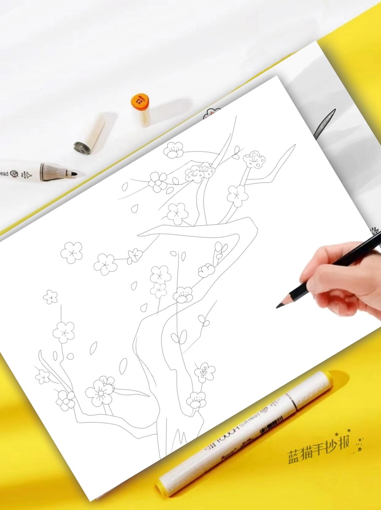 通用古诗配画手抄报有线稿