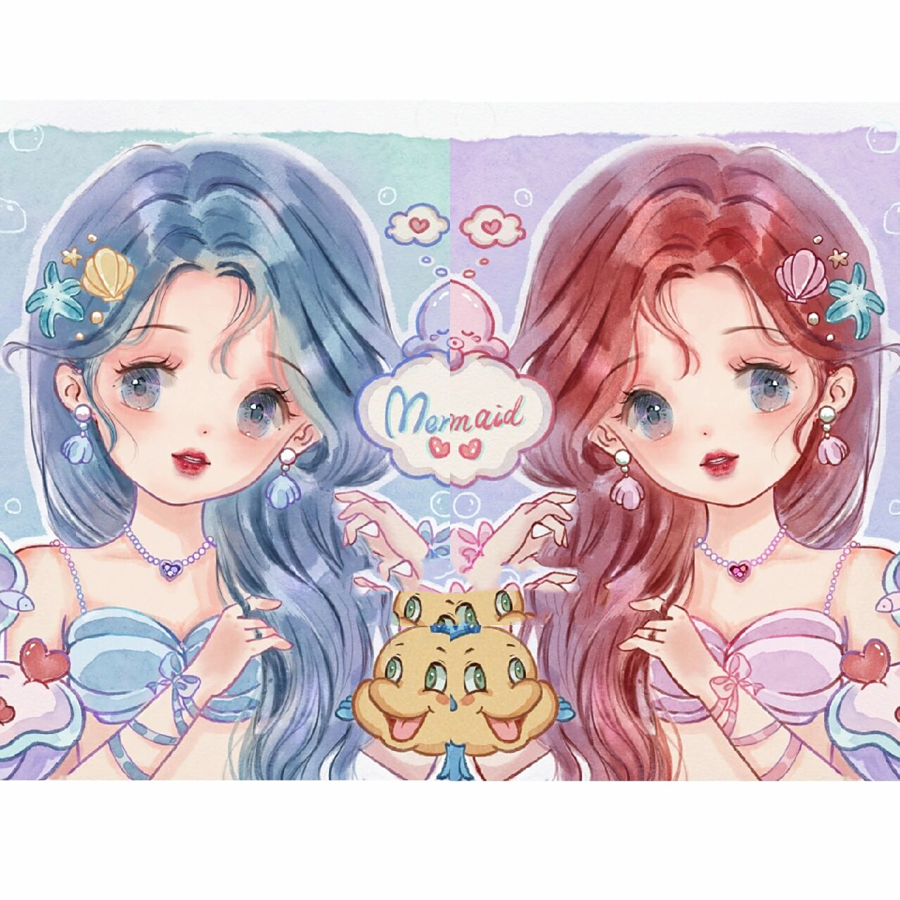 美人鱼闺蜜头像来咯 谁不想和闺蜜拥有一个q版头像呢,快艾特你的闺蜜