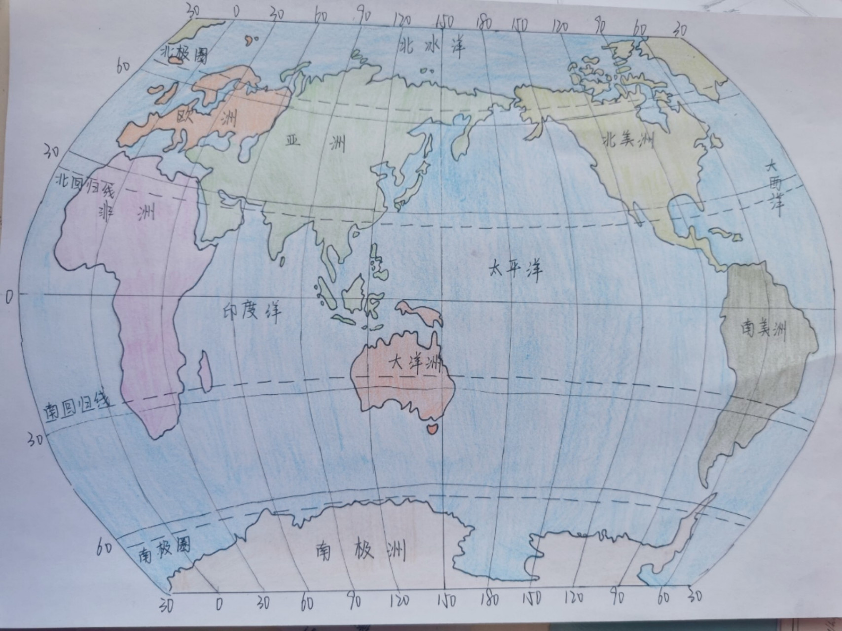 七大洲八大洋简图手绘图片