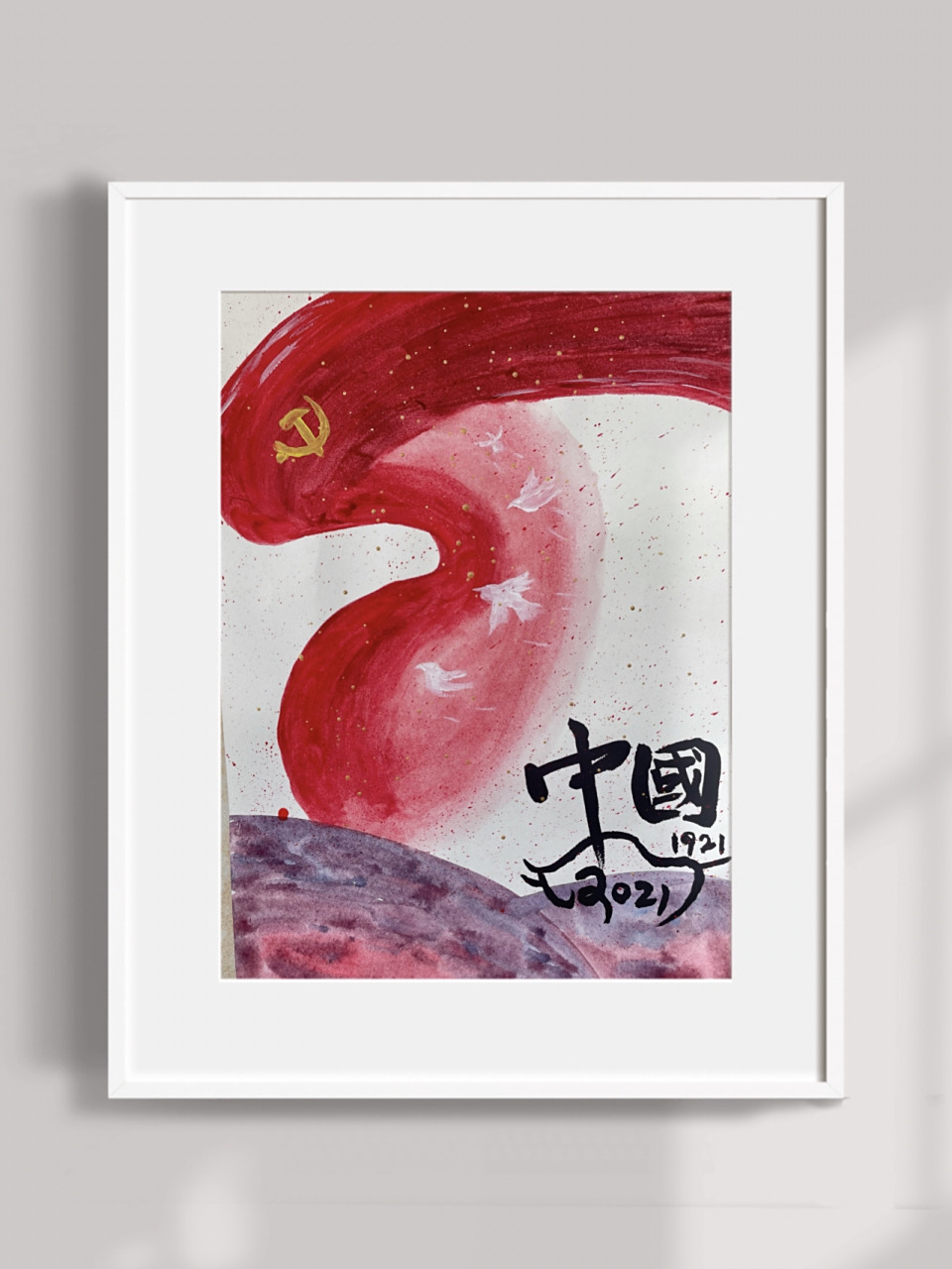 中国建党100周年绘画 水粉画作品 本来想全部临摹的,但是我画不来敬礼