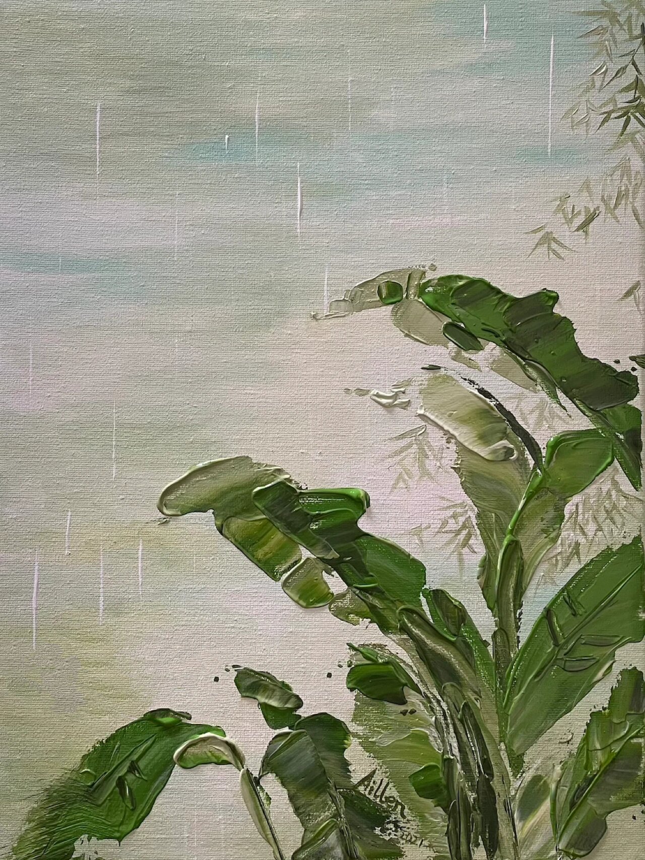 丙烯画|雨打芭蕉