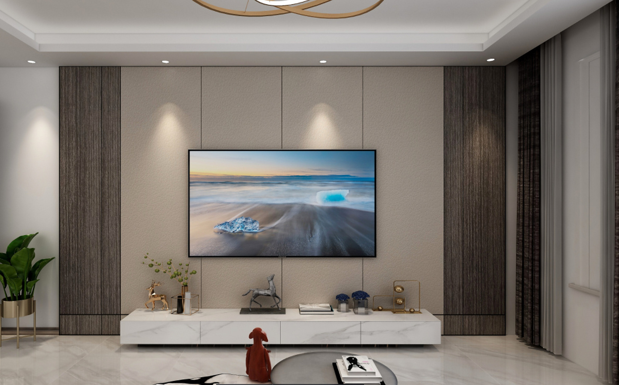 装修进展:索菲亚电视背景墙 索菲亚电视墙简单大气真是深得我心,康纯