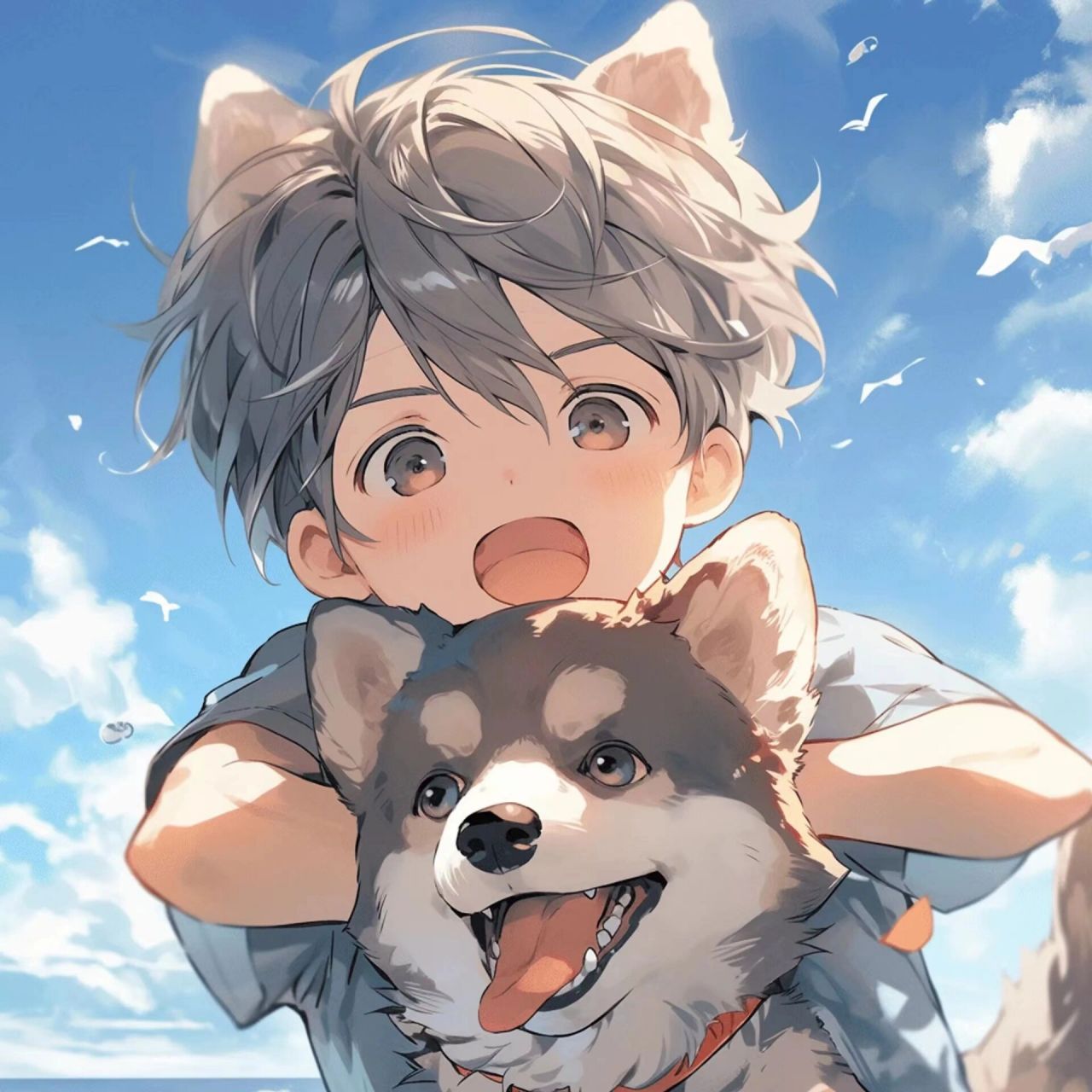 男生抱狗的头像图片