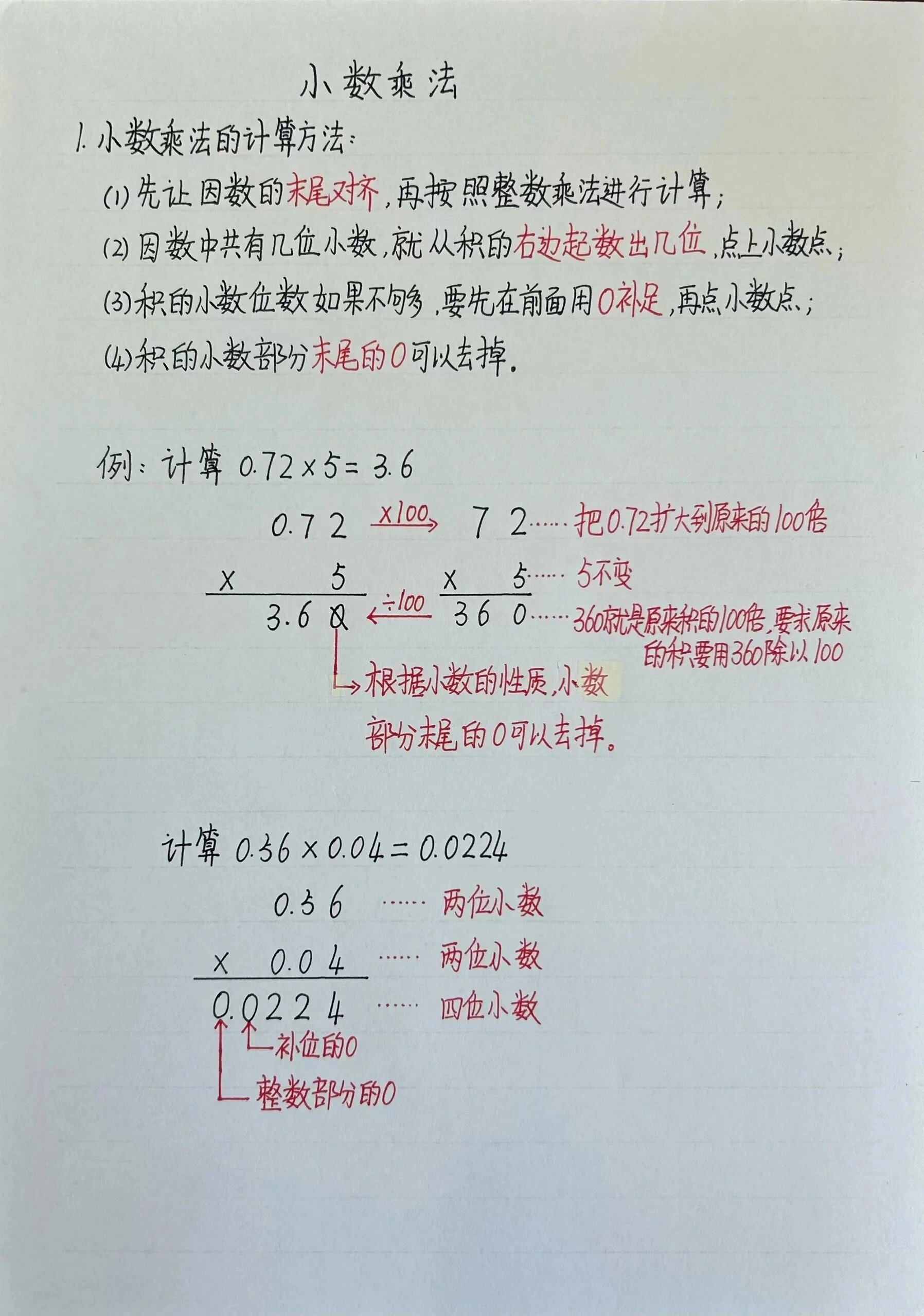 五上数学小数乘法单元知识点