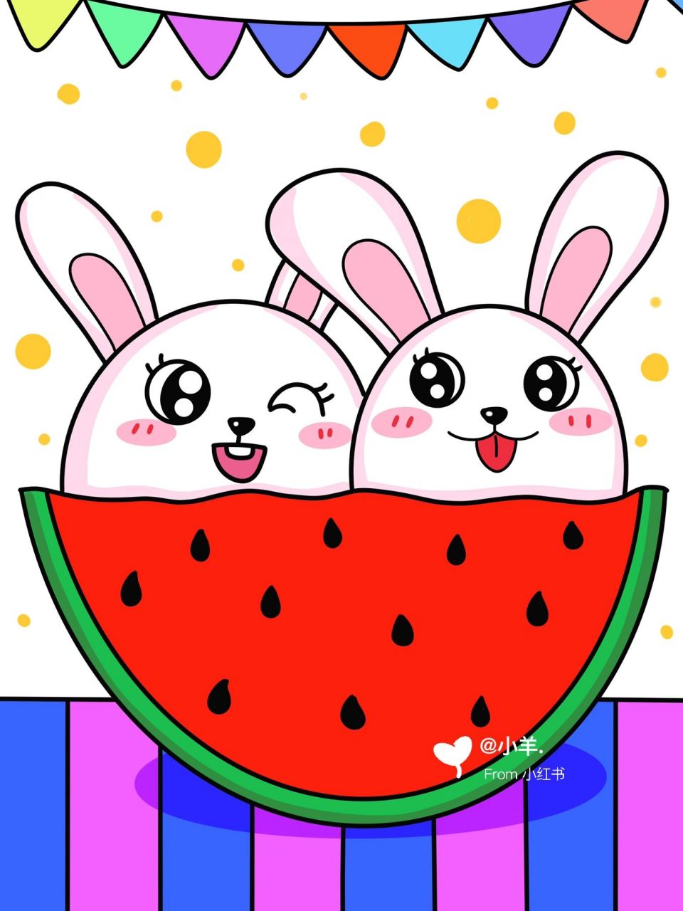 吃西瓜的小兔子92儿童创意画 简笔画 
