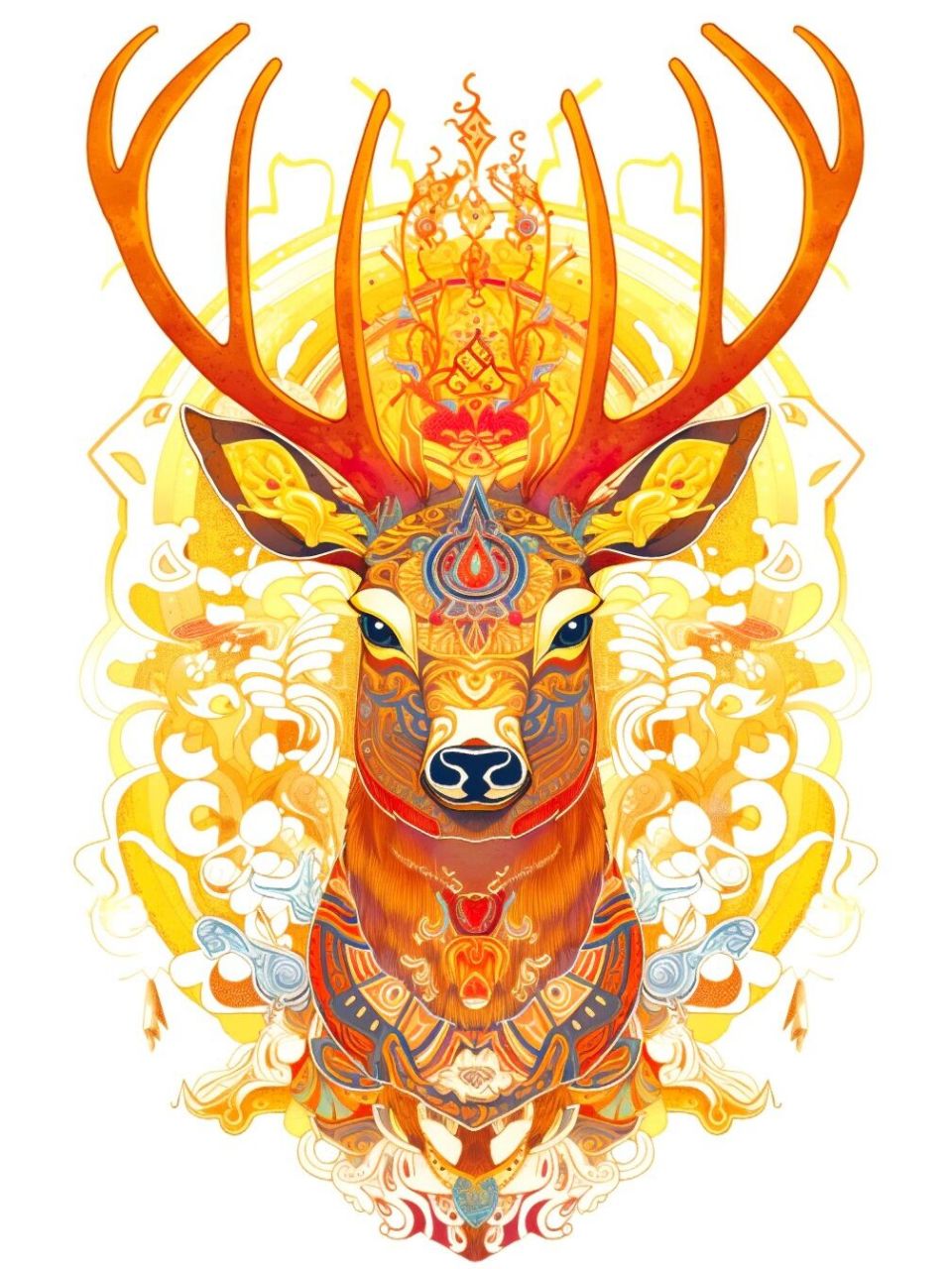 国潮插画|九色鹿   中国传统文化中,九色鹿一直被视为吉祥之兽,具有