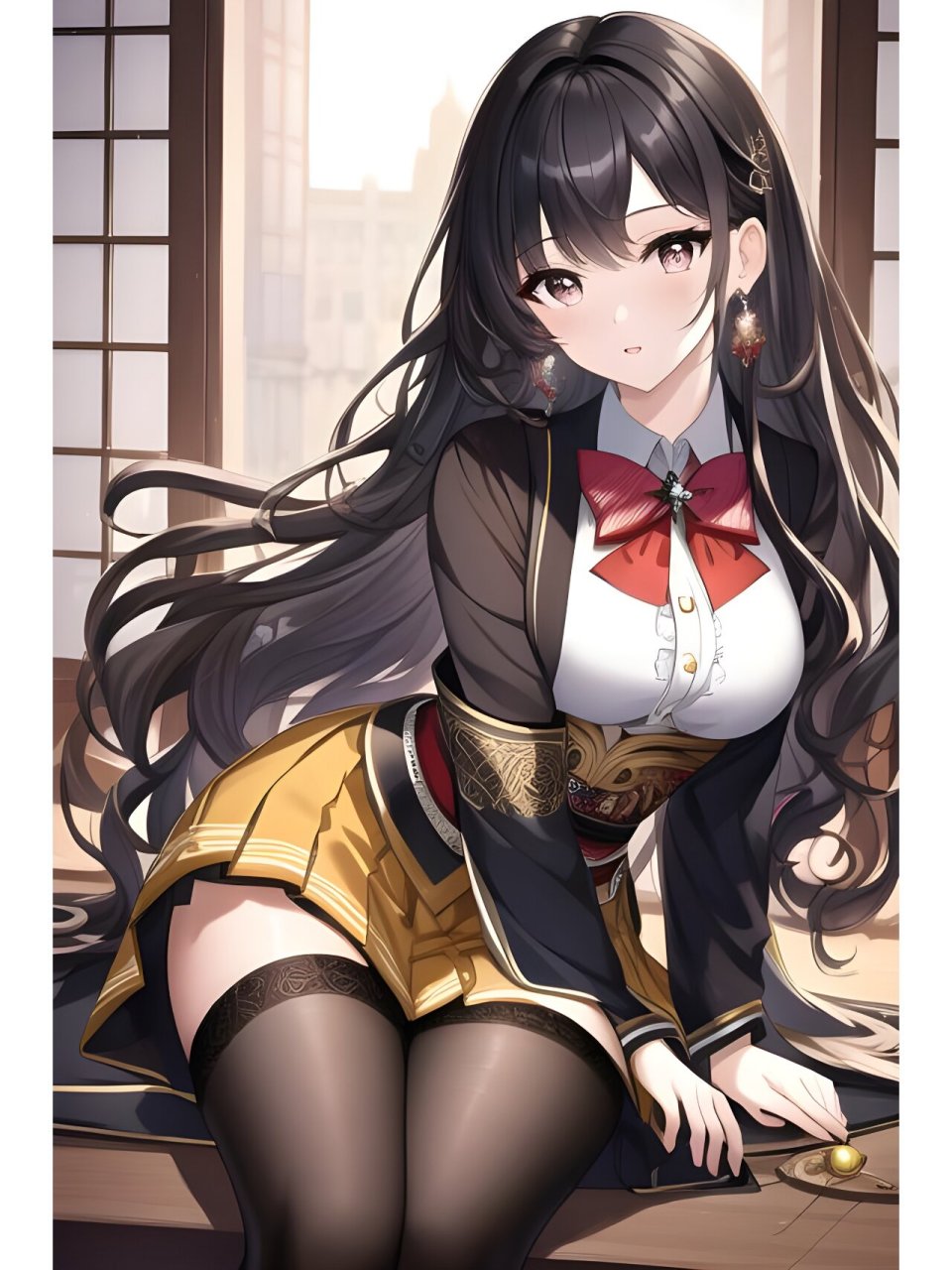 日式长发裙装女孩,动漫二次元绘画人物