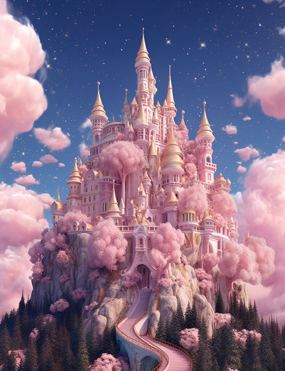 城堡的墙壁,屋顶和窗户都是粉色的,看起来像是童话世界里的建筑.