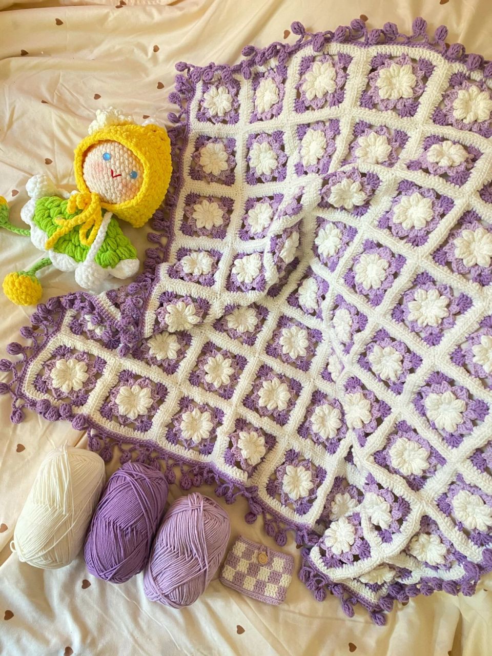 祖母格毛毯钩织|90雪绒花毛毯真的美死我 太美啦!