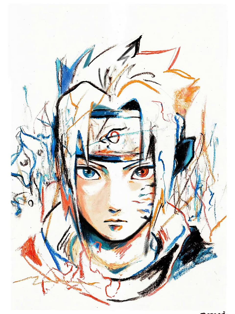 蜡笔画 #动漫# #宇智波佐助###火影忍者## 【tw:1mui_830】