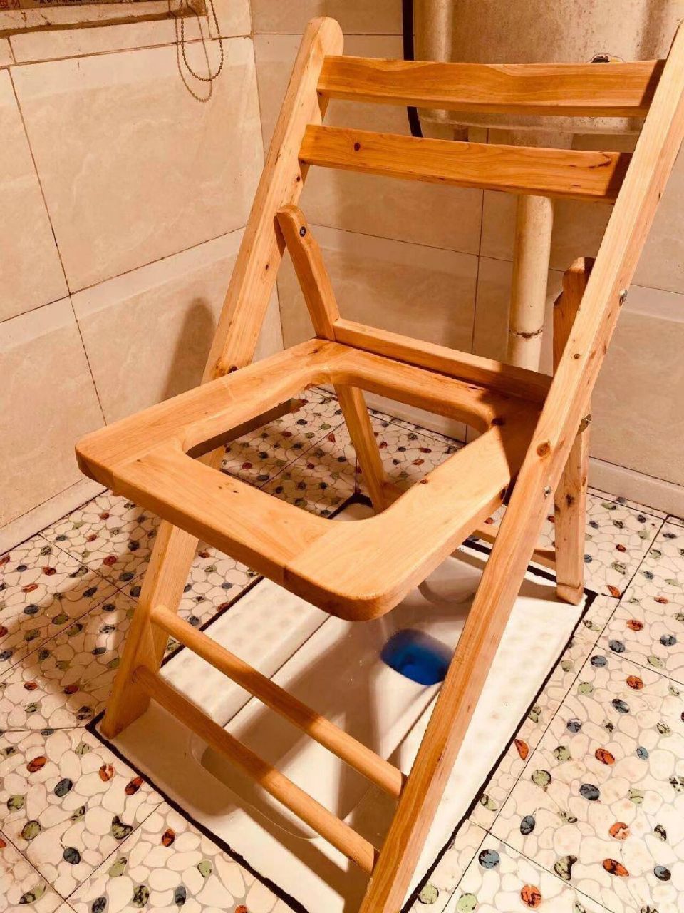 折叠实木坐便椅老人孕妇坐便器厕所凳病人大便座椅木质坐便凳家用 68.