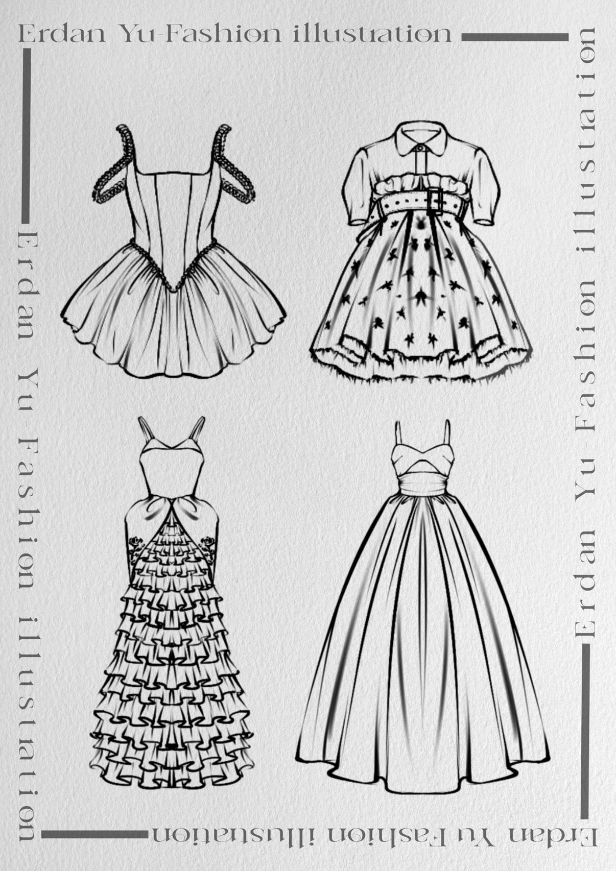 服装手绘/一波连衣裙线稿合集9393拿捏了