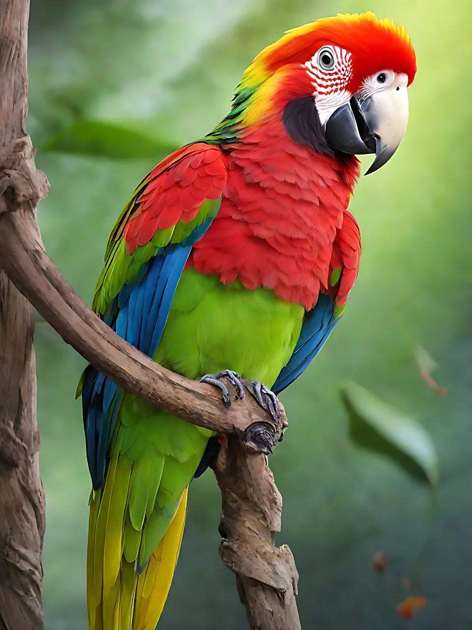 鹦鹉枝头舞,花开似雪香.七彩绚丽的鸟儿