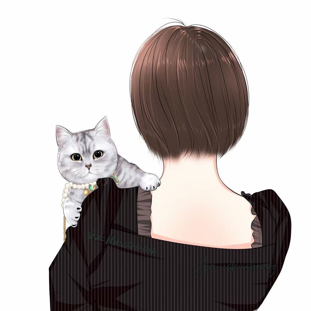 手绘头像 抱猫女生 背影头像 头像画画 | 简约头像 | 抱猫头像 头像