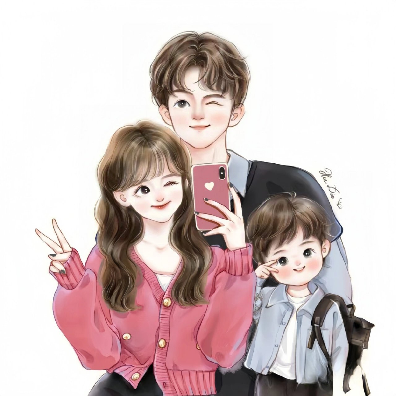 一家四口卡通可爱全家福头像,温馨美满的一家人